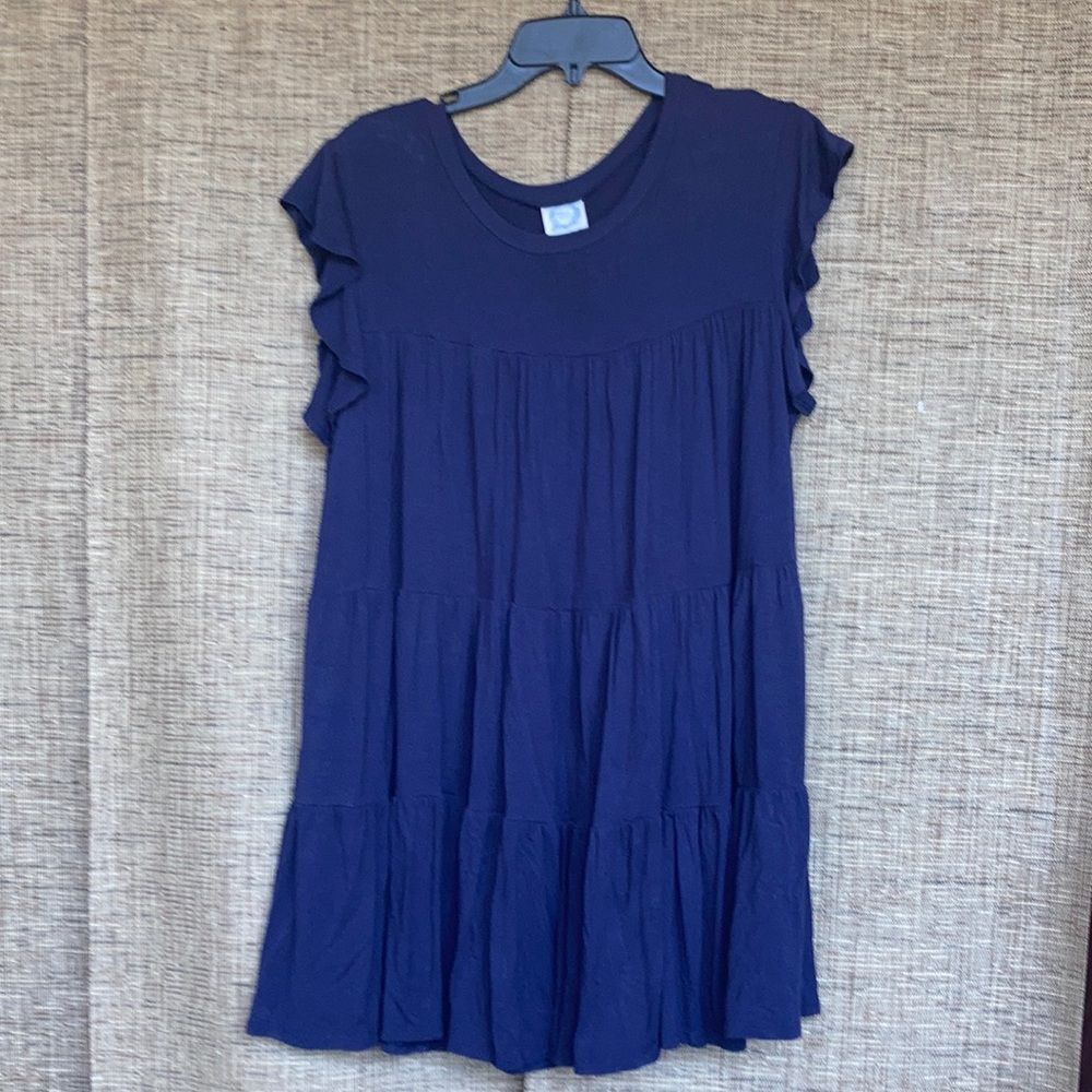 Blue Rain tiered tunic mini dress color navy